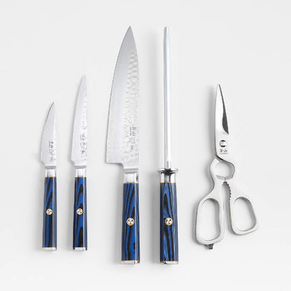 Cangshan Cutlery Kita Series 6pc HUA Block Set - 67 Layered Forged X-7 Damascus - Maple Wood and Stainless Steel Block