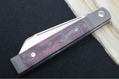Jack Wolf Knives Feelgood Jack Slip Joint - CamoCarbon Bazooka Pink Inlay / Bead Blasted Titanium Bolsters / CPM-S90V Steel