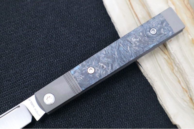 Jack Wolf Knives Feelgood Jack Slip Joint - Fat Carbon Dark Matter Blue Inlay / Bead Blasted Titanium Bolsters / CPM-S90V Steel