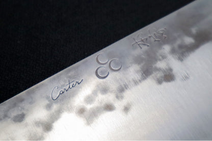 Carter Cutlery - 5.51" Stainless Fukugozai Nakiri - Walnut Wood and Canvas Micarta Handle & Hitachi White #1 Steel 2902