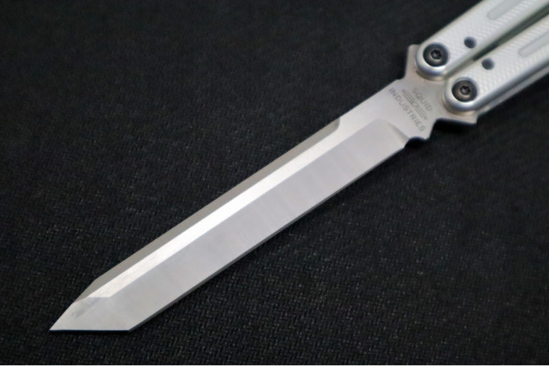 Squid Industries Krake Raken V3 Tanto - Silver Anodized Aluminum Handle / Stonewashed Stainless Steel Blade / Bushing System