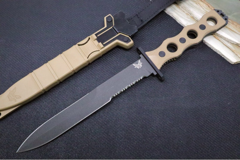 Benchmade 185SBK-1 SOCP Fixed Blade - Dagger Blade with Serrations / Cobalt Black Finish / CPM-3V