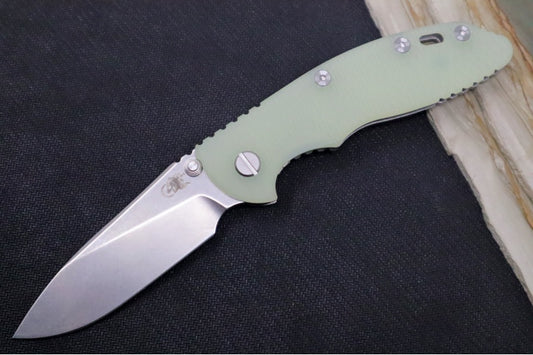 Rick Hinderer Knives XM-18 3.5" Nonflipper - Stonewashed Finish / Slicer Blade / Translucent Green G10 Handle