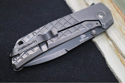 Maniago Knife Makers Maximo - Stonewashed Drop Point Blade / M390 Steel / Dark Stonewashed Titanium Handle