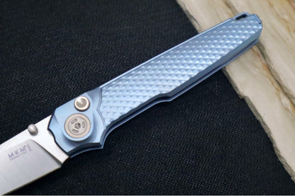 Maniago Knife Makers Miura - Stonewashed Sheepsfoot Blade / M390 Steel / Blue Anodized Titanium Handle