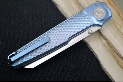 Maniago Knife Makers Miura - Stonewashed Sheepsfoot Blade / M390 Steel / Blue Anodized Titanium Handle