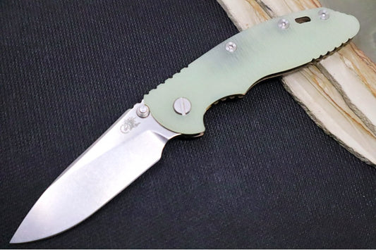Rick Hinderer Knives XM-18 3.5" Nonflipper - Bronze Stonewashed Finish / Slicer Blade / Translucent Green G10 Handle