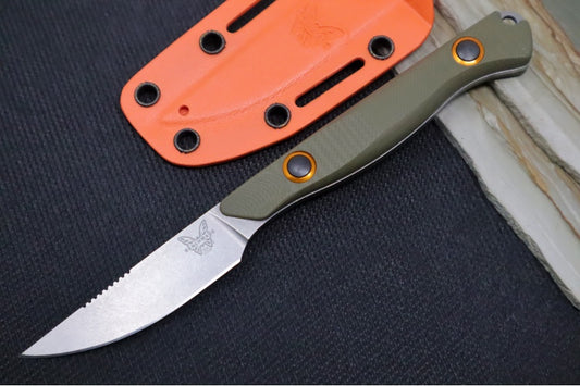 Benchmade 15700-01 Flyway - Straight Back Blade / CPM-S90V Steel / OD Green G-10 Handle Scales & Orange Anodized Accents / Boltaron Sheath