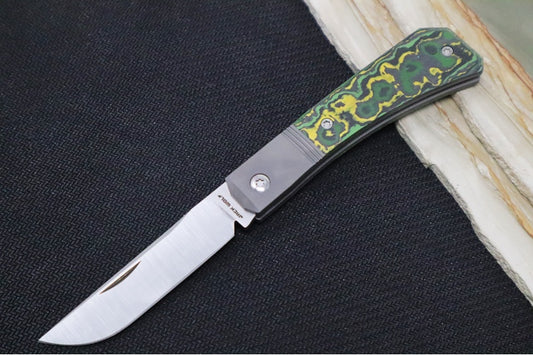 Jack Wolf Knives Pioneer Jack Slip Joint - Fat Carbon Toxic Storm Inlay / Bead Blasted Titanium Bolsters / CPM-S90V Steel