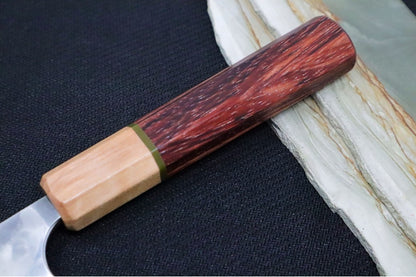 Carter Cutlery Muteki - 6.38" Funayuki - Bubinga & Flame Birch Wood Handle & Jade G-10 Liner & Hitachi White #1 Steel 5407