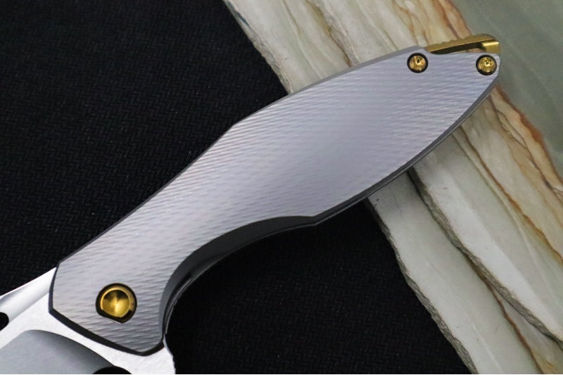 Koenig Mini Arius - Standard with Corda Patterned Handle - Stonewashed Blade with Polished Flats - Bronze Spacer & Hardware (Gen 1)