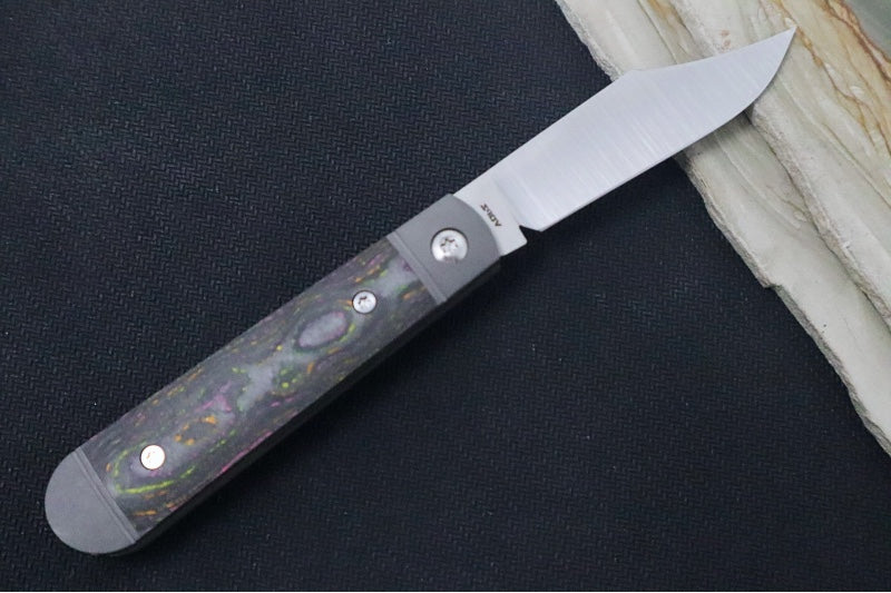 Jack Wolf Knives Little Bro Jack Slip Joint - CamoCarbon Flo Party Inlay / Bead Blasted Titanium Bolsters / CPM-S90V Steel