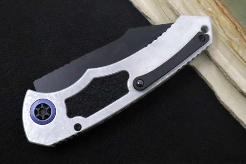 Heretic Knives Pariah Auto - Black Cerakote Finished Blade / Elmax Steel / Blizzard Aluminum Handle & Grip Tape Inlays H048-4A-BLZ
