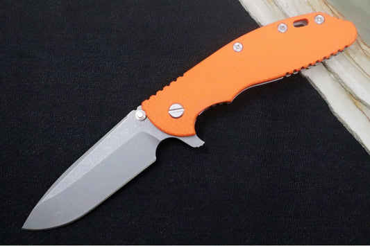Rick Hinderer Knives XM-24 - 4" Spearpoint Blade / CPM-S45VN / Orange G-10 / Working Finish Titanium Frame
