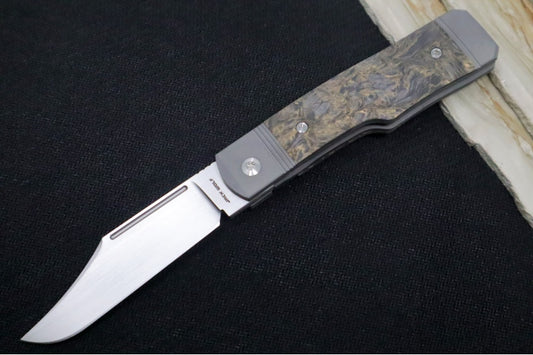 Jack Wolf Knives Gunslinger Front Flipper - Fat Carbon Dark Matter Gold Inlay / Bead Blasted Titanium Frame & Bolsters / CPM-S90V Steel