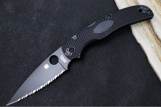 Spyderco Native Chief - Drop Point Blade with Full Serrates / Black Finish / Black FRN Handle Scales C244SBBK