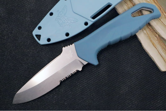 Benchmade 18040S Undercurrent Fixed Blade - CPM-Magnacut Steel / Sheepsfoot Blade with Partial Serrates / Depth Blue Santoprene Handle / Sonar Gray Injection Molded Sheath