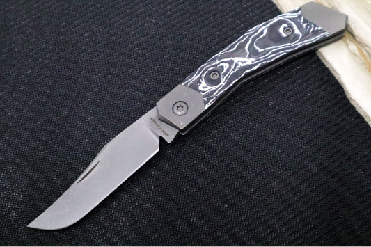 Jack Wolf Knives Mini Cyborg Jack Slip Joint - White Marble Carbon Fiber Handle / Bead Blasted Titanium Frame & Bolsters / CPM-S90V Steel