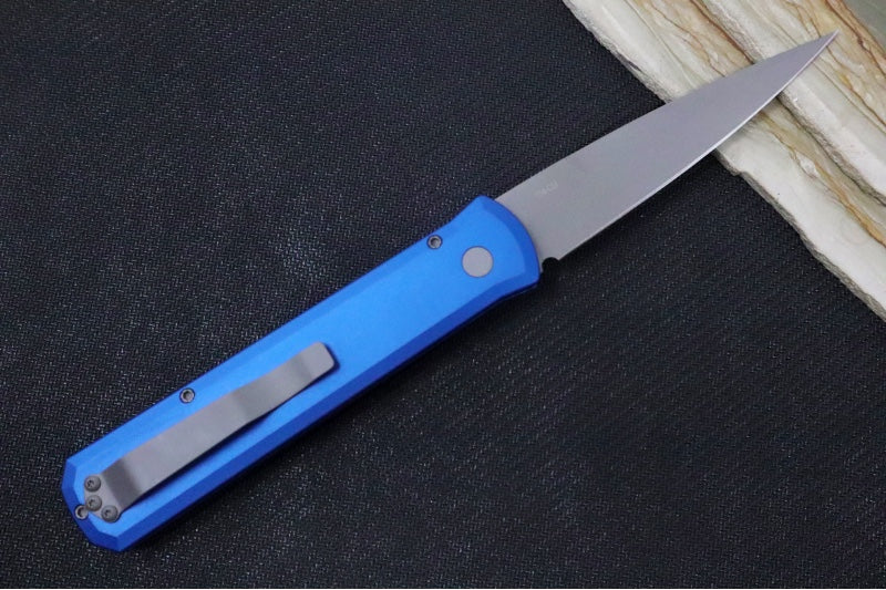Pro Tech Godfather Auto - Blue Aluminum Handle / Blasted Blade