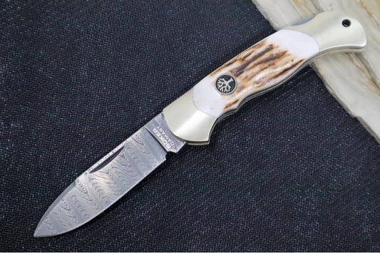 Boker Junior Scout Spearpoint Damascus - Stag Handle 111910DAM