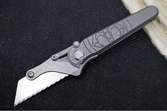 Hawk Knife Designs Shortcut Utility Flipper Knife - Tumbled Machined Titanium Handle / Replaceable Razor Blade