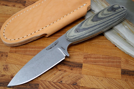 Bradford Knives Guardian 3.5 - 3D Camo Micarta Handle / Stonewash M390 Blade / Sabre Grind 3.5S-109-M390
