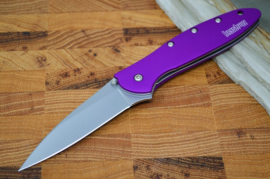 Kershaw 1660PUR Leek Flipper - Stonewash 14C28N Blade / Purple Aluminum Handle
