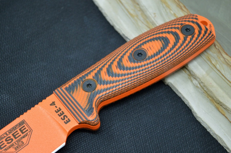 Esee Knives Model 4 - 3D Orange & Black G-10 Handle / 1095 Steel / Orange Textured Powdered Coated Blade 4POR-006