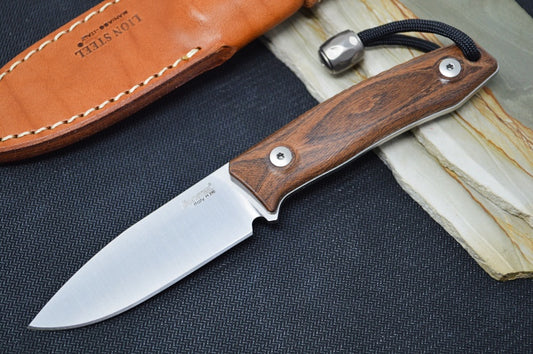 Lionsteel M1 Hunting Knife Fixed Blade - Santos Wood Handle / M390 Drop Point Blade / Leather Sheath M1ST