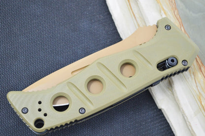 Benchmade 2750SFE-2 Adamas Knife Auto - Flat Dark Earth CPM-CruWear Drop Point Combo Blade / OD Green G-10 Handle