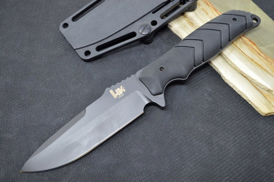 Hogue Knives H&K Fray Fixed Blade - Black Rubber Handle / Black Cerakote Drop Point Coated Blade / CPM-154CM 55250