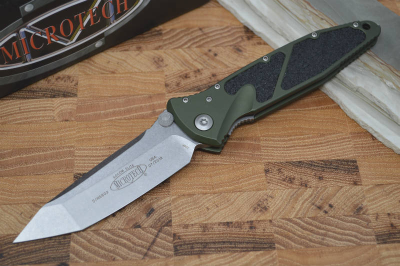 Microtech SOCOM Elite - Stonewash Blade / OD Handles w/ Black 