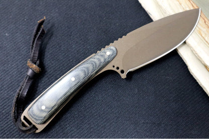 Emery Custom Knives Fixed Blade 3.5" - Black Linen Micarta Handle / CPM-S35VN Blade / Hand-Stiched Black Leather Sheath 352584504413