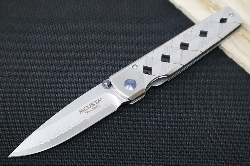 Shinra　Blade　Po　MCUSTA　Katana　Northwest　Knife　Japanese　Folding　–　Damascus　Drop　Knives