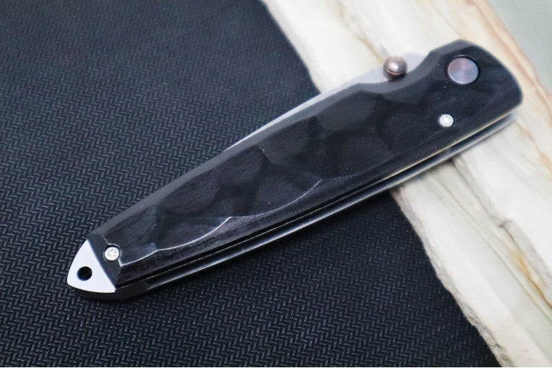 MCUSTA Shinra Emotion Tsuchi Japanese Folding Knife - Damascus Blade / Drop Point / Black Pakka Wood Handle MC-0079DP