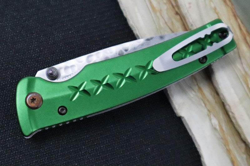 MCUSTA Fusion Japanese Folding Knife - 33 Layered Damascus Blade / Drop Point / Dark Green Aluminum Handle MC-0163D