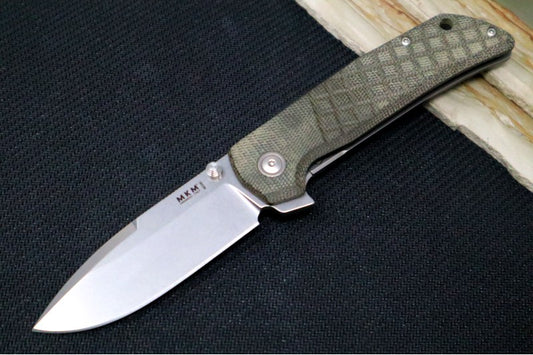 Maniago Knife Makers Maximo - Stonewashed Drop Point Blade / M390 Steel / Green Canvas Micarta Handle