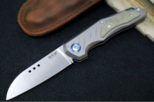 Maniago Knife Makers Root - Satin Sheepsfoot Blade / M390 Steel / Titanium Handle Scales w/ Green Canvas Micarta Inlay MK-RT-GCT