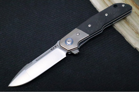 Maniago Knife Makers Clap - Stonewashed Drop Point Blade / M390 Steel / Carbon Fiber Handle w/ Titanium Bolsters