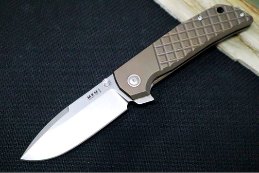 Maniago Knife Makers Maximo - Stonewashed Drop Point Blade / M390 Steel / Bronzed Titanium Handle