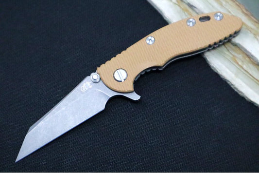 Rick Hinderer Knives XM-18 3.0" - Working Finish / Wharncliffe Blade / Coyote Tan G-10