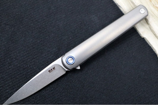 Maniago Knife Makers Flame - Stonewash Drop Point Blade / M390 Steel / Sandblasted Titanium Handle MK-FL01-TSW