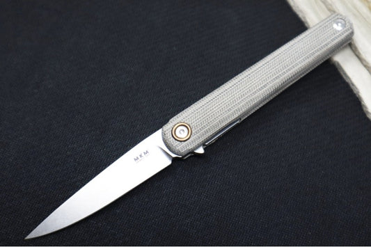 Maniago Knife Makers Flame Light - Stonewash Drop Point Blade / M390 Steel / Green Canvas Micarta Handle MK-FL01L-GC