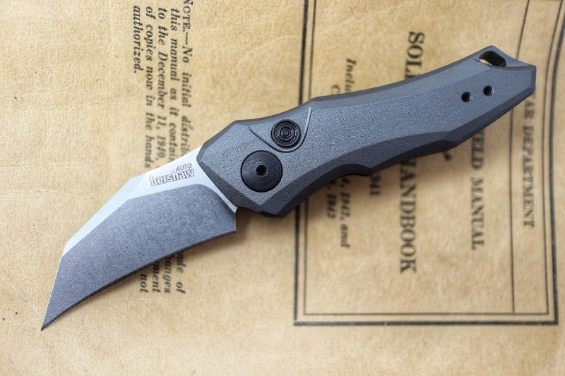 Drop Point Blade In a Stonewashed Finish | Kershaw Automatic Knife | Northwest Knives