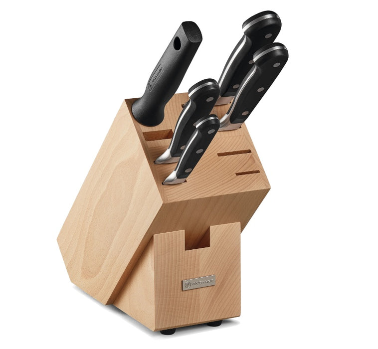 Wusthof Classic - 6pc Starter Block Set with Beech Wood Block - Fully forged German stainless steel (X50 CrMoV 15) - Made in Solingen, Germany