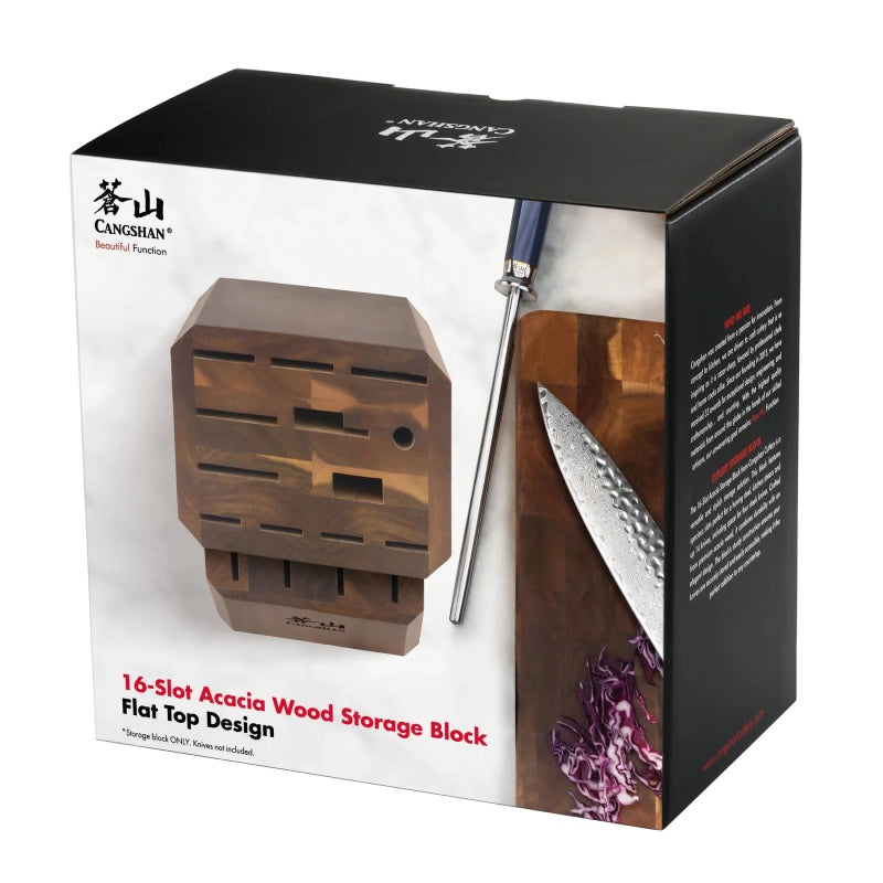 Cangshan Cutlery 16-Slot Flat Top Knife Block - Acacia Wood 505552 - Northwest Knives