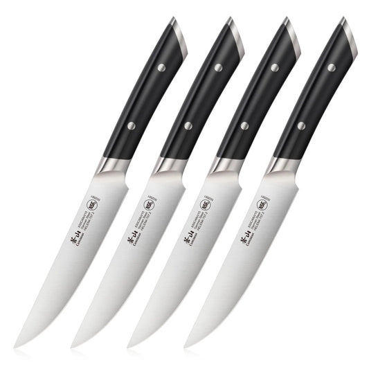 Cangshan Cutlery Helena Series 4pc Steak Knife Set - Forged German X50CrMoV15 steel - Black Polymer Handles - Black Nylon Cut Resistant Storage Bag 503176