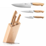 Cangshan Cutlery Oliv Series 4pc Block Set - Swedish 14C28N Steel - Solid Olive Wood Handle - Maple Wood Block - Northwest Knives