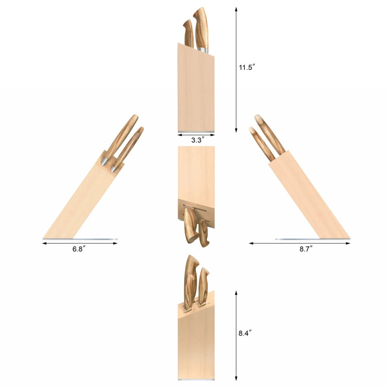 Cangshan Cutlery Oliv Series 4pc Block Set - Swedish 14C28N Steel - Solid Olive Wood Handle - Maple Wood Block - Northwest Knives