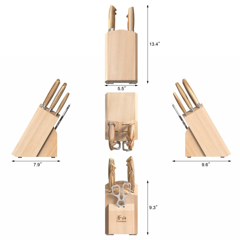 Cangshan Cutlery Oliv Series 8pc Block Set - Swedish 14C28N Steel - Solid Olive Wood Handle - Maple Wood Block